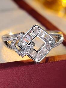 1pc Elegant Hollow Square Ring, Luxury Niche Design Minimalist Versatile Finger Accessory - Ring - View 2