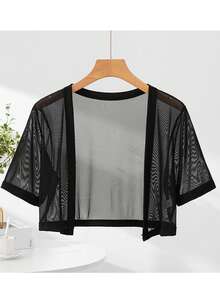 1 buah Cardigan Lengan Pendek Jala Hitam, Jaket Bolero Ringan Musim Panas Wanita untuk Gaun, Pantai, Liburan - MultiWarna - View 1