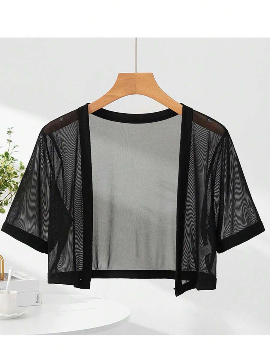 1 buah Cardigan Lengan Pendek Jala Hitam, Jaket Bolero Ringan Musim Panas Wanita untuk Gaun, Pantai, Liburan - MultiWarna - View 1