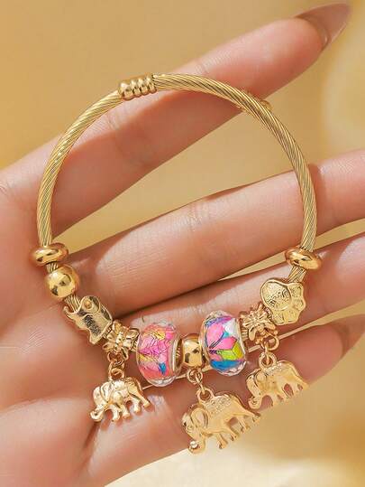 1 chiếc vòng tay charm hình voi thời trang dành cho nữ, phụ kiện trang sức đeo hàng ngày.