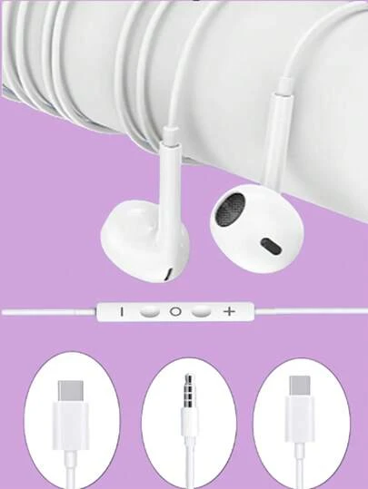 适用于 的有线耳机，Type-C 有线耳塞，3.5mm 圆形插头，USB-C 耳机，带音频功能的耳机，立体声低音入耳式有线耳机，适用于手机/电脑