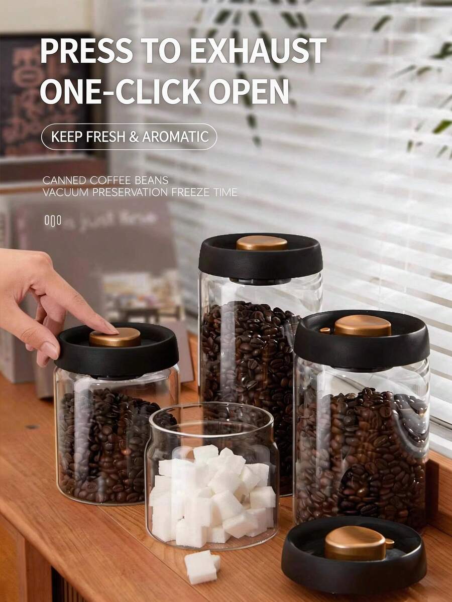 真空密封玻璃儲存罐附手動幫浦，多尺寸氣密食品咖啡豆罐，防潮穀物乾貨儲存容器，多功能廚房檯面櫥櫃收納裝飾罐