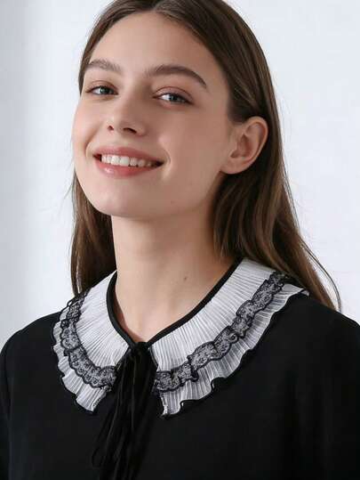  1 chiếc khăn choàng ren đa năng có cổ giả, váy nữ với cổ áo trang trí đa chức năng, phụ kiện nơ thắt cổ.