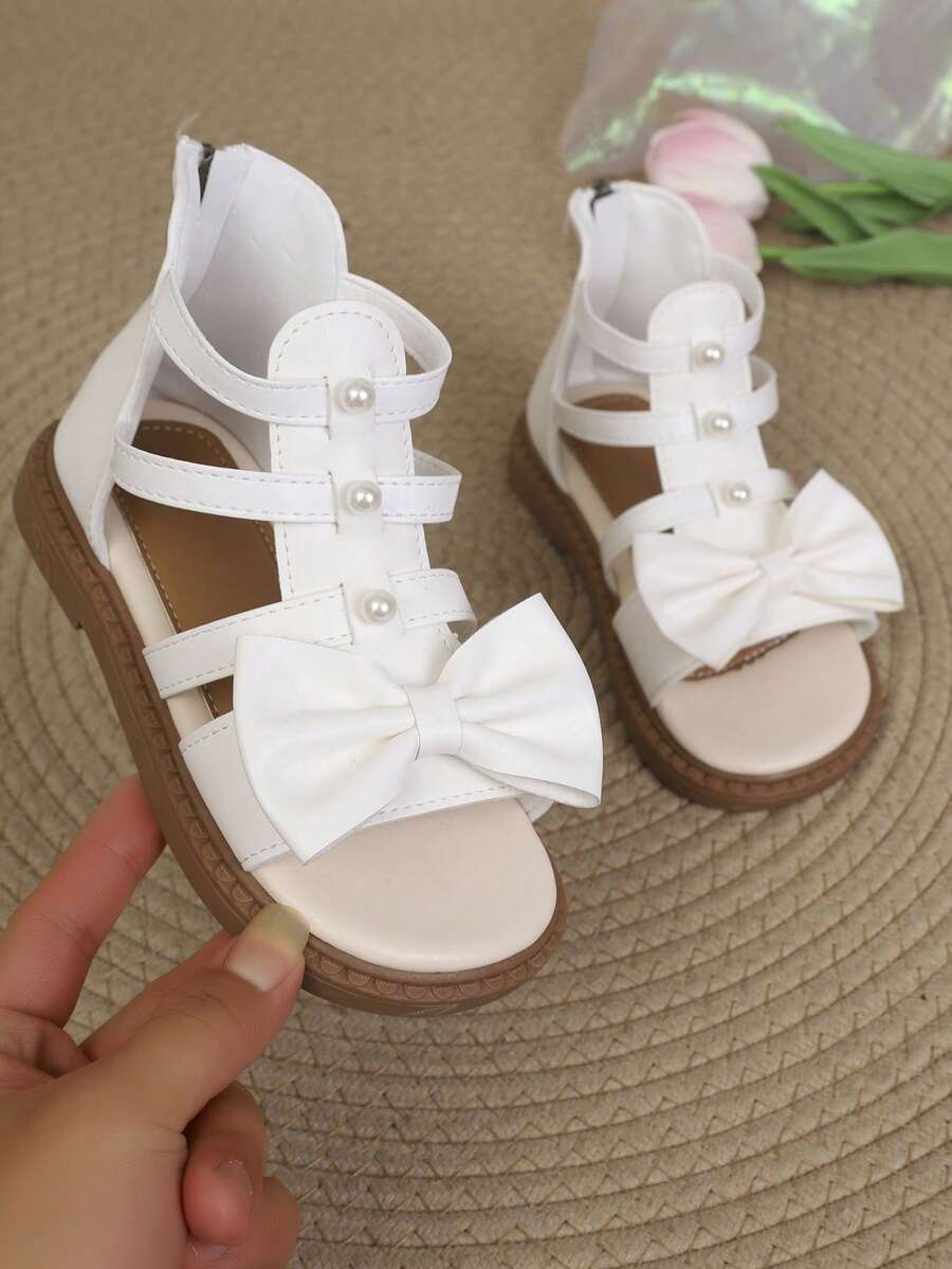 New Princess Shoes, Girls Sandals, Girls Shoes, Summer Flat Thick Bottom Open Toe Sandals, High-Top Roman Shoes, Soft Bottom Baby Shoes, Versatile Comfortable Big Kids Plus Size - White - View 1