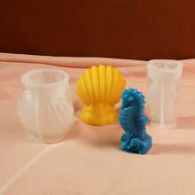 Set de 3 moldes de silicona para hacer velas con diseños de estrella de mar, concha marina y caballito de mar, serie oceánica para decoración de yeso DIY - Mohos de animales marinos - Ver 5