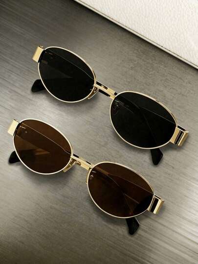 2 Pairs Retro Bohemian Metal Oval Frame Colorblock , Creating Boho Vacation Vibe, Suitable For Summer Beach, Outdoor, Travel, Vintage Oval Frame Outdoor Wear, Perfect Gift For Back To School, Christmas Or Valentine's Day