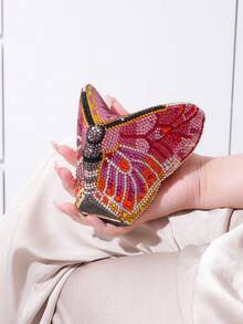 1个闪亮奢华动物蝴蝶造型晚宴手拿包，彩色蝴蝶图案水晶手拿包，女士新娘婚礼派对手提包，时尚女士化妆包，香水瓶，手工闪亮水晶装饰正式手拿包，适合优雅女士出席婚礼、派对、晚宴和宴会（不可用于放置手机） - 彩色 - 查看 6