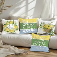 4pcs Summer Minimalist Lemon Wreath Bicycle "Sweet Home" Throw Pillow Cover Set, Single-Sided Printed Peach Velvet Polyester, 45*45CM/18*18inch Cushion Cover Suitable For Room Decor, Modern Minimalist Sofa Living Room Decor, Gift, Party Decoration - Multicolor - View 7