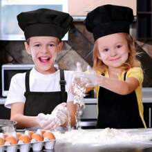 围裙和厨师帽套装，带口袋，厨房烹饪烘焙绘画围裙，红白黑 - 黑色 - 查看 4