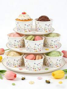 10pcs Floral Pattern Paper Ice Cream Bowls, Popcorn Bowls, Candy Bowls, Disposable Tableware, Snack Bowls, Disposable Food Containers, Cookie Baking Bowls, Desktop Decor, Gender Reveal Party Supplies, Baby Shower Party Decorations, Spring Theme Party Supplies, 1st Birthday Party Supplies, Holiday Party Supplies, Kitchen Decor - Wildflowers - View 3