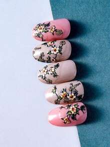 1 pièce Décorations autocollantes pour ongles avec fleurs fraîches, relief 5D doux et embossé, pour manucure - Multicolore - Voir 5