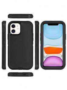 Funda protectora para teléfono 3 en 1 de uso intensivo compatible con iPhone [a prueba de golpes] [a prueba de caídas] [antideslizante], funda protectora para teléfono multicapa - Negro - Ver 3