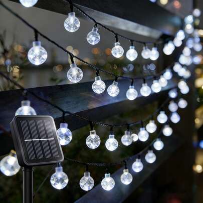 Luces solares de cadena para exteriores, 56 pies 100 luces LED de bola con 8 modos, luces de bola de cristal a prueba de agua para jardín, césped, patio, cenador, patio, decoración exterior