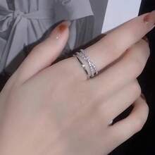 1 Niche High-End Light Luxury Personalized Design Sensory Circle Versatile Micro Inlaid Zirconia Cross Ring - Antique Silver - View 4