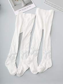 2 piezas Leggings ajustados con estampado de corazón para niñas, decorados con moños, lindos y alegres, apropiados para faldas, versátiles para todas las estaciones - Blanco - Ver 11