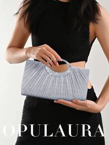 Bolso de mano de noche con cristales brillantes de OpulAura, diseño elegante plisado con brillo y correa de cadena metálica, bolso de fiesta brillante y glamoroso para mujeres, novias, que combina perfectamente con atuendos y vestidos de fiesta para Año Nuevo, adecuado para baile de graduación, boda y eventos de gala - Plateado - Ver 7
