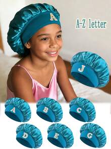 1 chiếc mũ rộng vành cho trẻ em, in 26 chữ cái, có dây chun, kiểu dáng thời trang dùng hàng ngày và khi ngủ. - Màu xanh lam - Xem 1