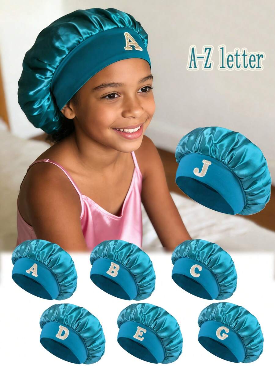1 chiếc mũ rộng vành cho trẻ em, in 26 chữ cái, có dây chun, kiểu dáng thời trang dùng hàng ngày và khi ngủ. - Màu xanh lam - Xem 1