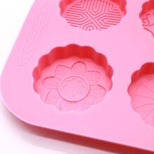 1 pièce Moule en silicone à 6 cavités avec motif de dentelle, convient pour le savon fait main, les gâteaux de lune, les pâtisseries, les chocolats, la cuisson de gâteaux - Rose bonbon - Voir 6