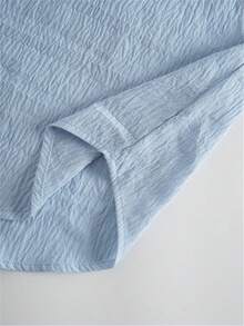 Camisa de manga larga casual de unicolor para mujer talla grande, manga obispo, blusa de ajuste regular, abotonada diaria de primavera - Azul - Ver 8