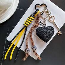 Móc khóa hình trái tim bằng da in họa tiết da báo phong cách retro dành cho nữ, phụ kiện túi xách, quà tặng dự tiệc, đồ sưu tầm. - Nhiều màu - Xem 8