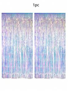 1pc 3.2ft X 6.5ft Iridescent Party Streamers Backdrop - Neon Transparent Holographic Tinsel Foil Fringe Curtain For Mermaid/Frozen/Sea Party Theme Decorations - View 9