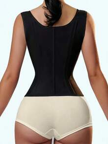 corset mujer,Fajas colombianas para mujer, corsé reductor de doble compresión con varillas, cremallera ajustable y corchetes, para moldear el vientre y estilizar la figura,Faja con cremallera en la entrepierna, ideal para el uso diario o para diversas ocasiones femeninas. - Negro - Ver 3