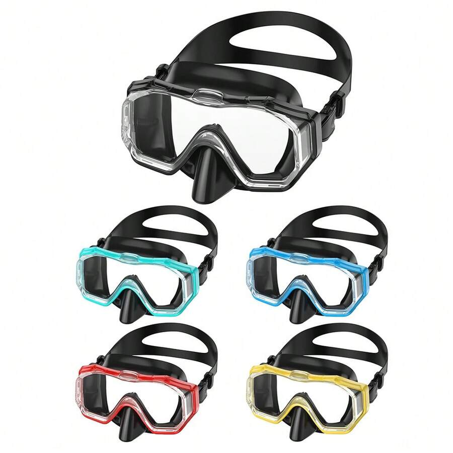 Snorkel Mask With Nose Cover, 3-Window Wide Angle High Definition Anti-Fog Anti-Leak Diving Swimming Mask - Multicolor - View 1