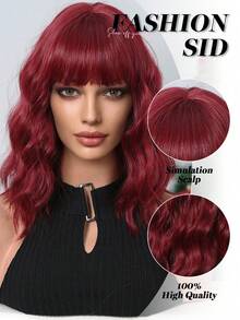 14英寸层次感卷发假发，带刘海，合成编织长直发假发，适合夏季日常佩戴、派对、角色扮演、音乐节、假期，是送给女孩的理想礼物。 - 紅色 - 查看 2