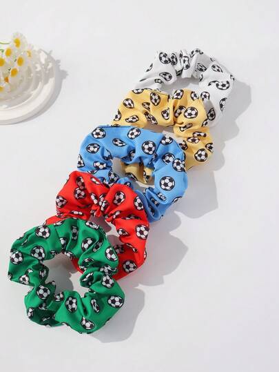 5 chiếc dây buộc tóc in hình bóng đá tối giản, nhiều màu sắc, mềm mại cho tóc, thích hợp để buộc tóc đuôi ngựa và búi tóc.