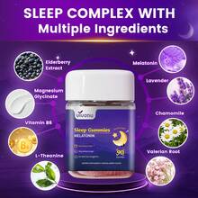VIVONU 9-In-1 Melatonin Gummies 10mg, Natural Herbal Sleep Aids For Adults, Sleep Gummies With Magnesium Glycinate, Valerian Root, L-Theanine And Vitamin B6, Etc, 45 Days Supply, Non GMO, Berry Flavored - 1 bottle - 查看 4