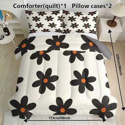 3件套复古花卉图案被子套装 - 柔软、轻盈、透气，200克/平方米绗缝填充物，包含1条被子和2个枕套（不含枕头） - 适用于卧室、宿舍、空调房