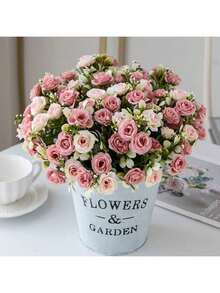 1pcs Romantic Artificial Flowers Centerpieces Plastic Flowers Tea Roses Bouquet Fake Plants Eucalyptus Leaves For Wedding Room Home Hotel Party Event New Years Gifts Handheld Flower Arrangement For Valentine's Day Wedding/Home/Bedroom/Living Room/Table Decoration/Bride's Bouquet/Outdoor Garden Birthday Graduation - 粉色 - 查看 3