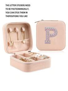 1pc Personalized Travel Jewelry Box - Travel Jewelry Box Birthday Gift For Women, Christmas Gift For Teenage Girls, Initial Travel Jewelry Box A-Z Jewelry Storage Box, Faux Diamond Pattern, Jewelry Organizer Box, PU Leather Waterproof Jewelry Box, Multi-Functional Jewelry Box, Compact Jewelry Box, Jewelry Storage Box, Portable Travel Jewelry Box, Large Capacity Jewelry Box, Minimalist Jewelry Box, Cosmetic Box, Makeup Storage Box, Nail Polish Storage Box - Multicolor - View 94