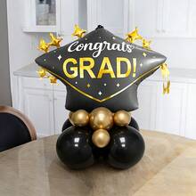 32pcs Graduation Cap Pillar Balloon Set, Includes INS Style Graduation Cap, Black Graduation Cap, Latex Balloons, Suitable For Graduation Party Decor, Graduation Celebration, 2026 Graduation Atmosphere Decor - Multicolor - View 1