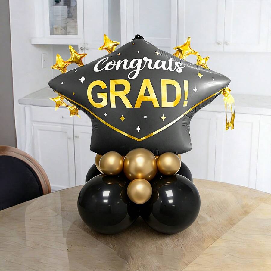 32pcs Graduation Cap Pillar Balloon Set, Includes INS Style Graduation Cap, Black Graduation Cap, Latex Balloons, Suitable For Graduation Party Decor, Graduation Celebration, 2026 Graduation Atmosphere Decor - Multicolor - View 1