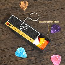 Caja portapicks de guitarra con llavero de guitarra, portapicks con estilo de altavoz de amplificador con 5 picks de guitarra de celuloide, set de caja de almacenamiento de picks de guitarra para aficionados a la música y guitarristas - Caja portapúas-2 - Ver 3