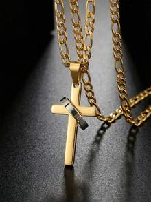 1 Stück drehbarer Kreuz-Anhänger Halskette aus Edelstahl Figarokette, für Kinder Jungen Mädchen Straßenparty Sport Schmuck für religiöse christliche Accessoires Himmelfahrtsgeschenk - Kreuzkette - Übersicht 1
