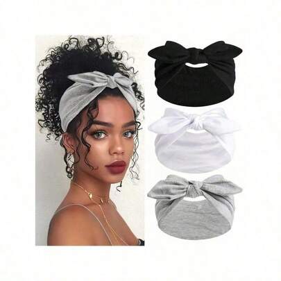 1pc Women's Bow Tie Rabbit Ear Headband, Boho Style Extra Wide Cute Rabbit Ear Knotted Headband, Halloween Headpiece, Autumn, Women's Headscarf, Elastic Solid Color Bow Headband, Suitable For Fitness/Yoga/Sports/Outdoor, Solid Color Casual Headband, All Season Winter Scarf