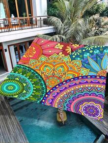 1 Piece Outdoor Thickened Waterproof Parasol, Gradient Mandala Floral Bohemian Style, Suitable For Garden, Patio, And Beach Shade, No Umbrella Stand (Cord Not Included) - 1PC - View 2