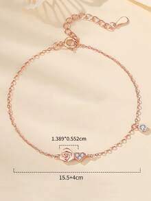 1 chiếc vòng tay mặt dây chuyền hình hoa hồng và trái tim bằng bạc Sterling S925, đính đá Cubic Zirconia, phong cách lãng mạn, sang trọng, dịu dàng, trang sức tinh tế dành cho quý cô, thiết kế thanh lịch, phụ kiện tinh xảo, quà tặng ngày Valentine. - Hoa hồng - Xem 11
