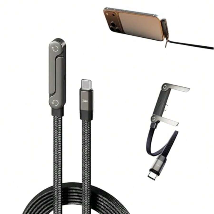 2-in-1 Invisible Stand Charging Cable Multi Charger Cord with Type C Multi-Angle Adjustable Stand 240W Fast Charging Cable 5 FT for Smartphones Tablets Laptops and Gaming Devices - Ver 1