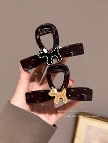 2pcs Brown Line Dog Hair Clips, Bun Claw Clips, Half-Up Hair Claw - Multicolor - View 2
