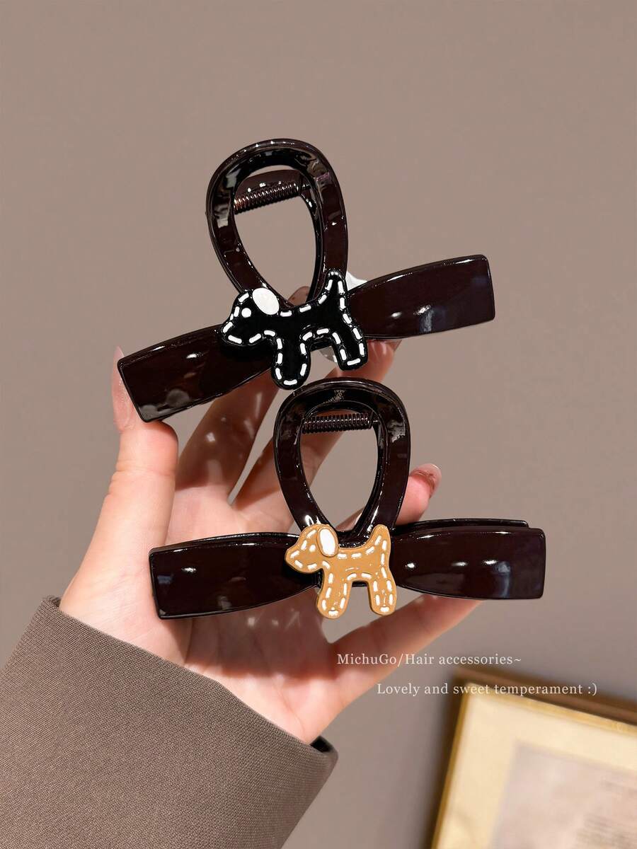 2pcs Brown Line Dog Hair Clips, Bun Claw Clips, Half-Up Hair Claw