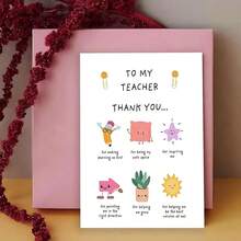 Cartão de Agradecimento para o Dia do Professor (1 unidade) - Desenhos fofos para sala de aula (estrelas, sóis, personagens de almofada) - Mensagens sinceras de agradecimento - Cartão de papel resistente - Para professores, educadores e treinadores - Apresentação em sala de aula ou em casa - Professor - Tamanho único. - Ver 2