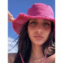 1pc Women's Drawstring Trim Bucket Hat, Adjustable Chin Strap Design, Distressed Finish, Soft Fabric, Sun Protection, Windproof, Fashionable, Suitable For Travel, Beach, Vacation, Casual Daily Use - 彩色 - 查看 7