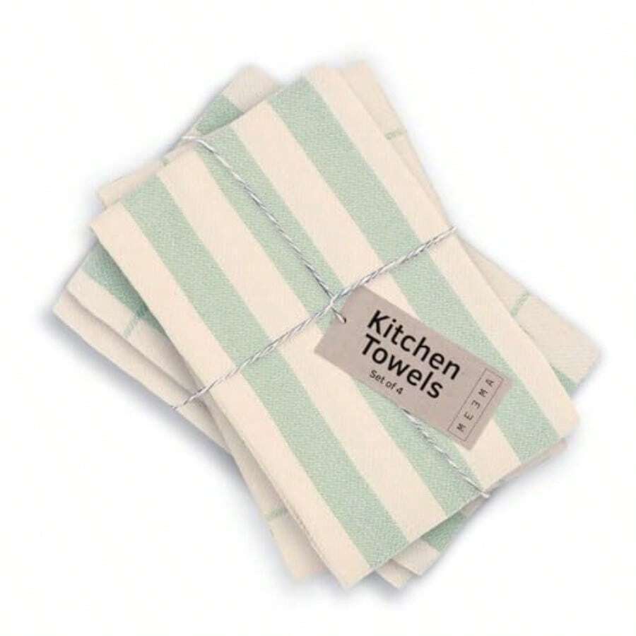 MEEMA Upcycled - Toallas de cocina de primavera de tela de algodón Toallas de mano superabsorbentes con lazo para colgar trapos de limpieza y paños de cocina Rayas verdes salvia Grande 18 x 28 - Verde salvia - Ver 1