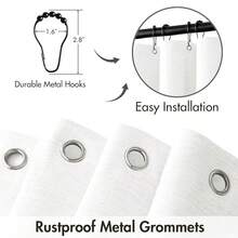 Long Scalloped Shower Curtain Linen Textured With 12 Metal Hooks Cute Extra Long Heavy Duty Washable Waterproof Cloth Shower Curtains With Black Border For Bathroom Hotel Bathtub,White - Trắng - Xem 4