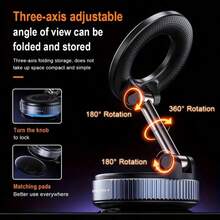 Support de téléphone de voiture réglable avec ventouse magnétique, ventouse à vide, aimant N52 puissant, support rotatif à 360° pliable pour salle de gym, salle de bain, tableau de bord de voiture et bureau, support magnétique universel puissant pour iPhone Android. Cadeau pour la fête des mères, cadeau d'anniversaire - Noir - Voir 8