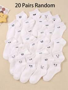 20/10/5 双装儿童随机趣味表情隐形短袜，图案多样，趣味十足。低帮设计，透气柔软亲肤，适合日常休闲和运动穿着。男女童均适用。白色儿童短袜，男女通用。 - 彩色 - 查看 16
